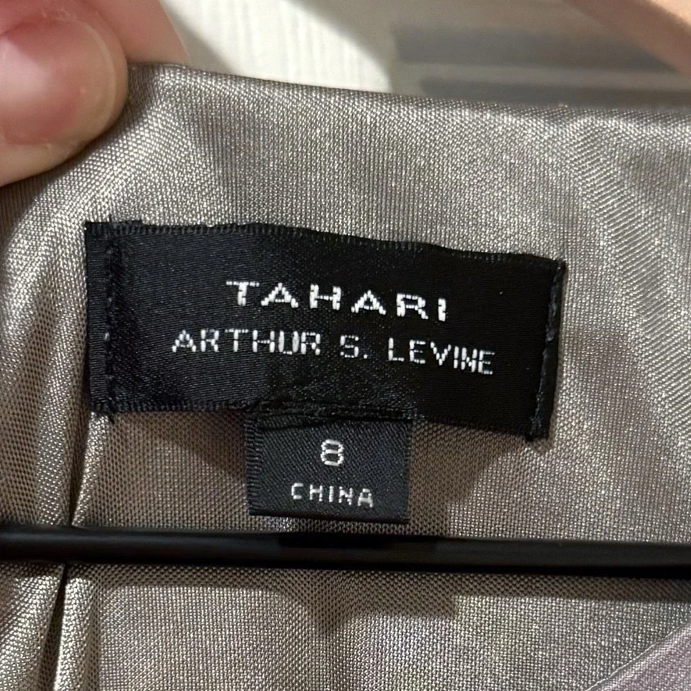 Tahari Arthur Levine Gray Layered Cap Sleeve Sheath Dress Career Minimal 8